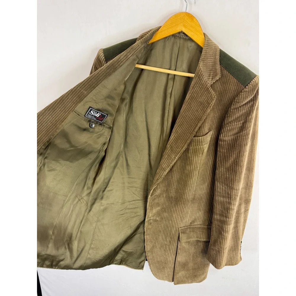 Sidi Club Vintage Mens Corduroy Blazer Brown Olive Shoulder Italy 40S Short 80s